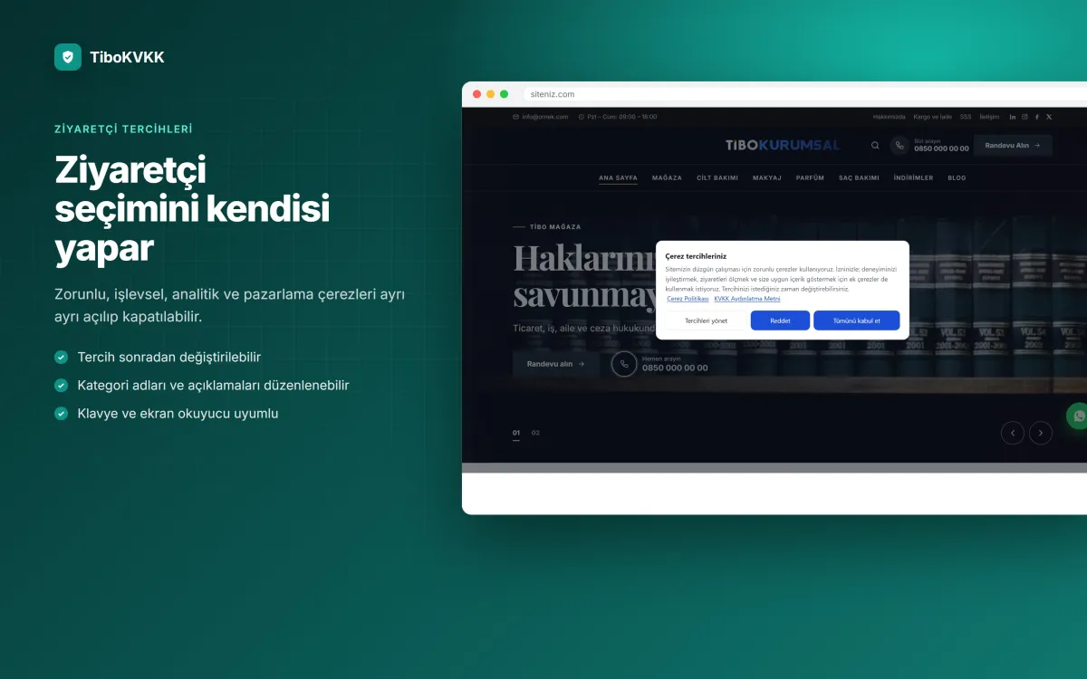 Kategori bazlı çerez tercihleri penceresi