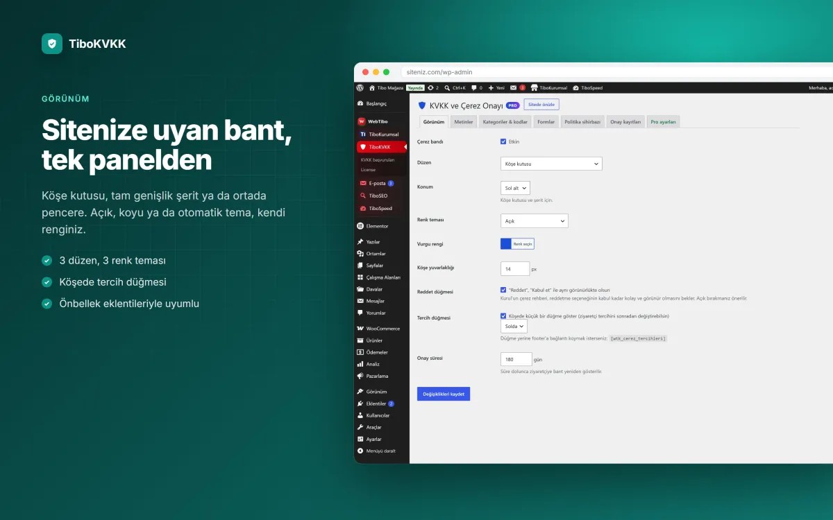 Çerez bandı görünüm ayarları