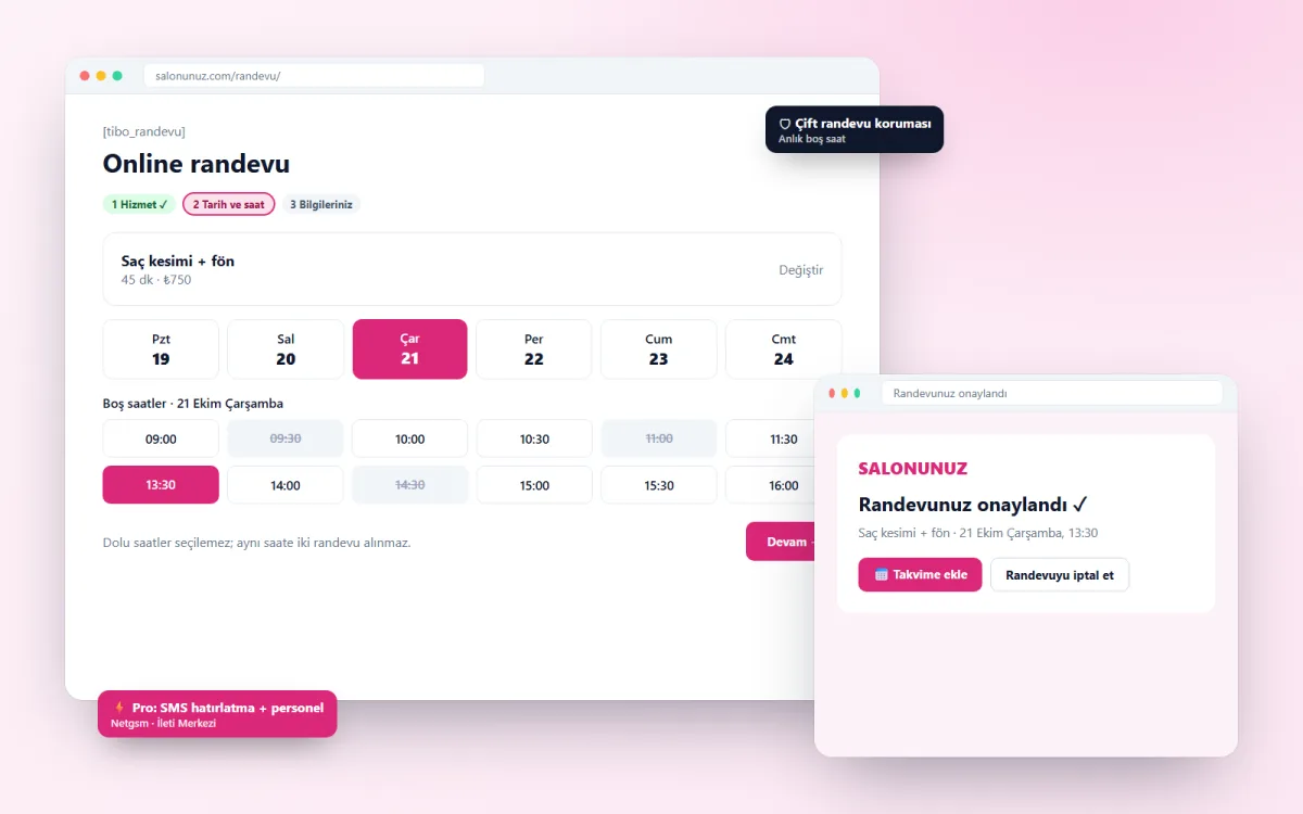 TiboRandevu online randevu formu ve onay e-postası