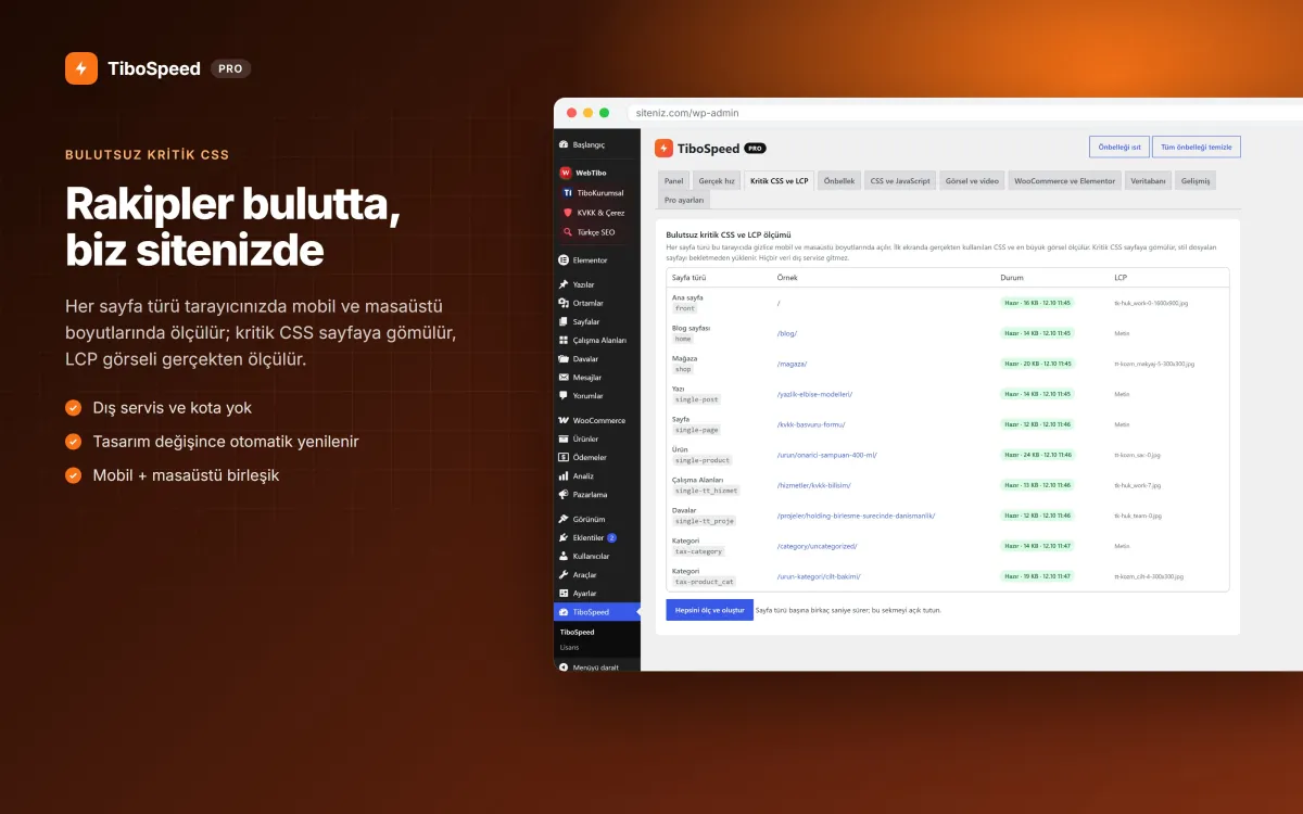 Bulutsuz kritik CSS ve LCP ölçümü
