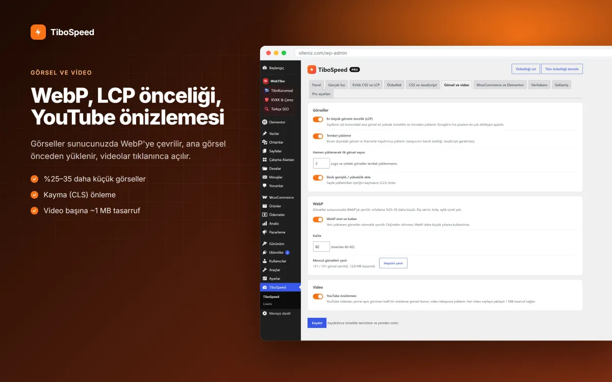 WebP, LCP ve YouTube önizleme ayarları