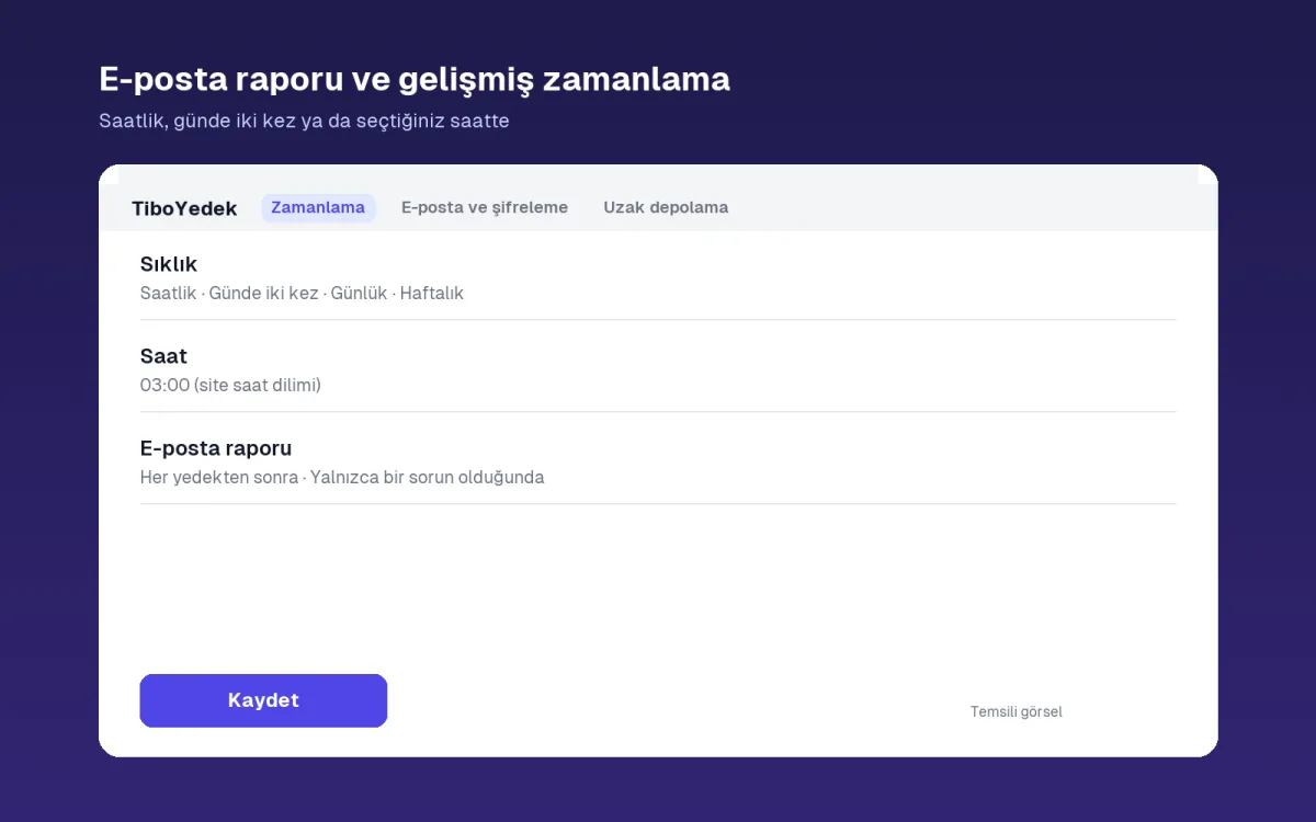 E-posta raporu ve gelişmiş zamanlama