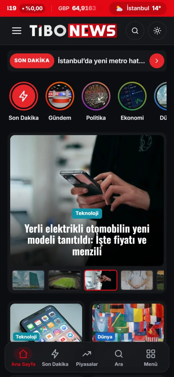 TiboNews mobil görünüm