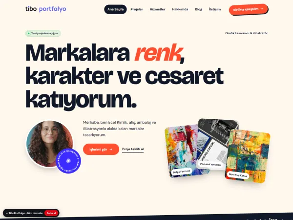sanatçı web sitesi için TiboPortfolyo Grafik Tasarımcı görünümü