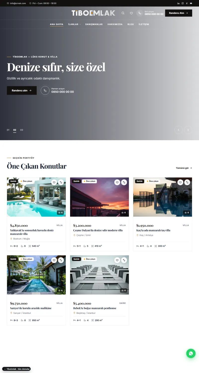 TiboEmlak Lüks Konut & Villa demosu