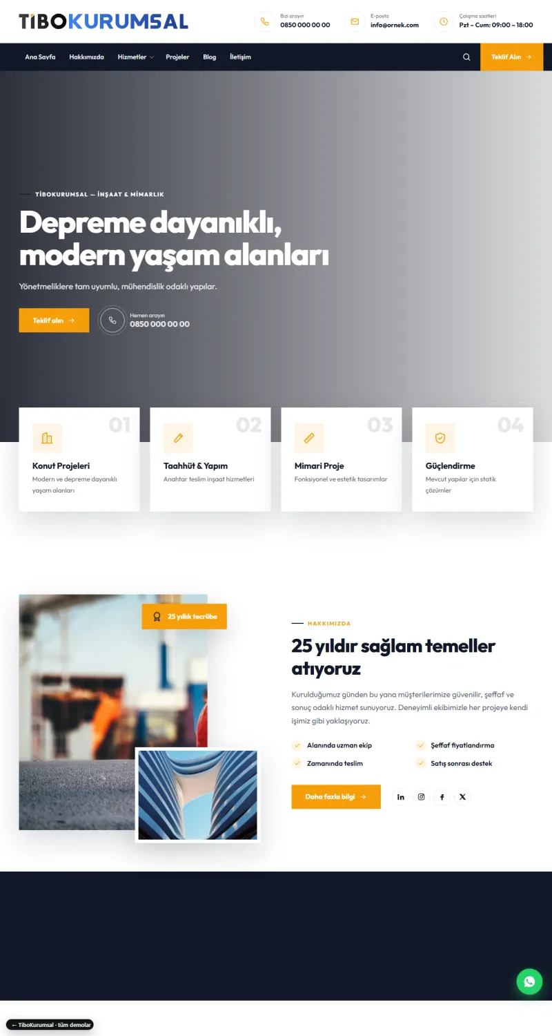 TiboKurumsal İnşaat & Mimarlık demosu