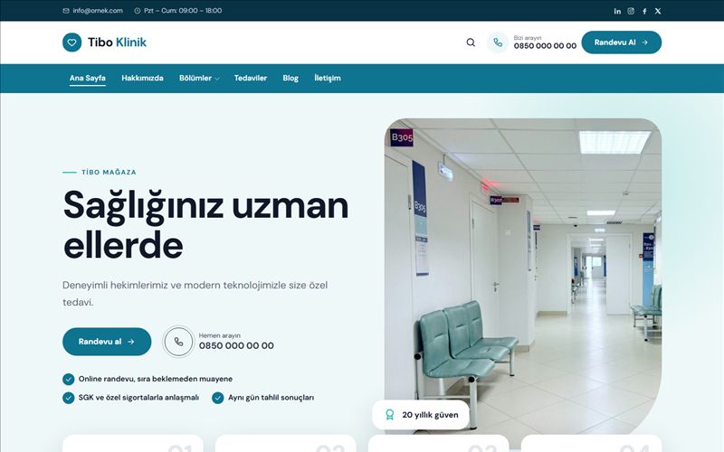 TiboKurumsal Sağlık & Klinik demosu
