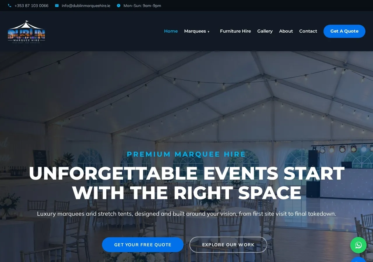 Dublin Marquee Hire - Site Yapımı & Seo Bakımı web sitesi
