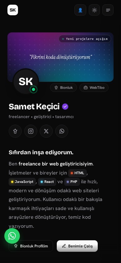 Samet Keçici — Özgeçmiş Sitesi Yapımı mobil görünümü