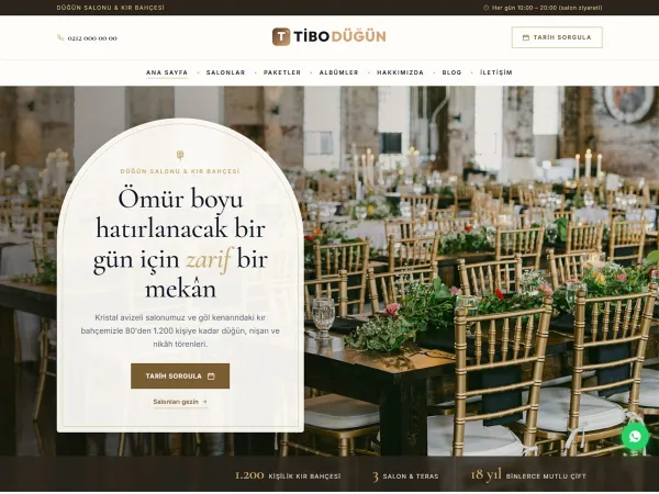 organizasyon firması sitesi için TiboDüğün Düğün Salonu & Kır Bahçesi görünümü