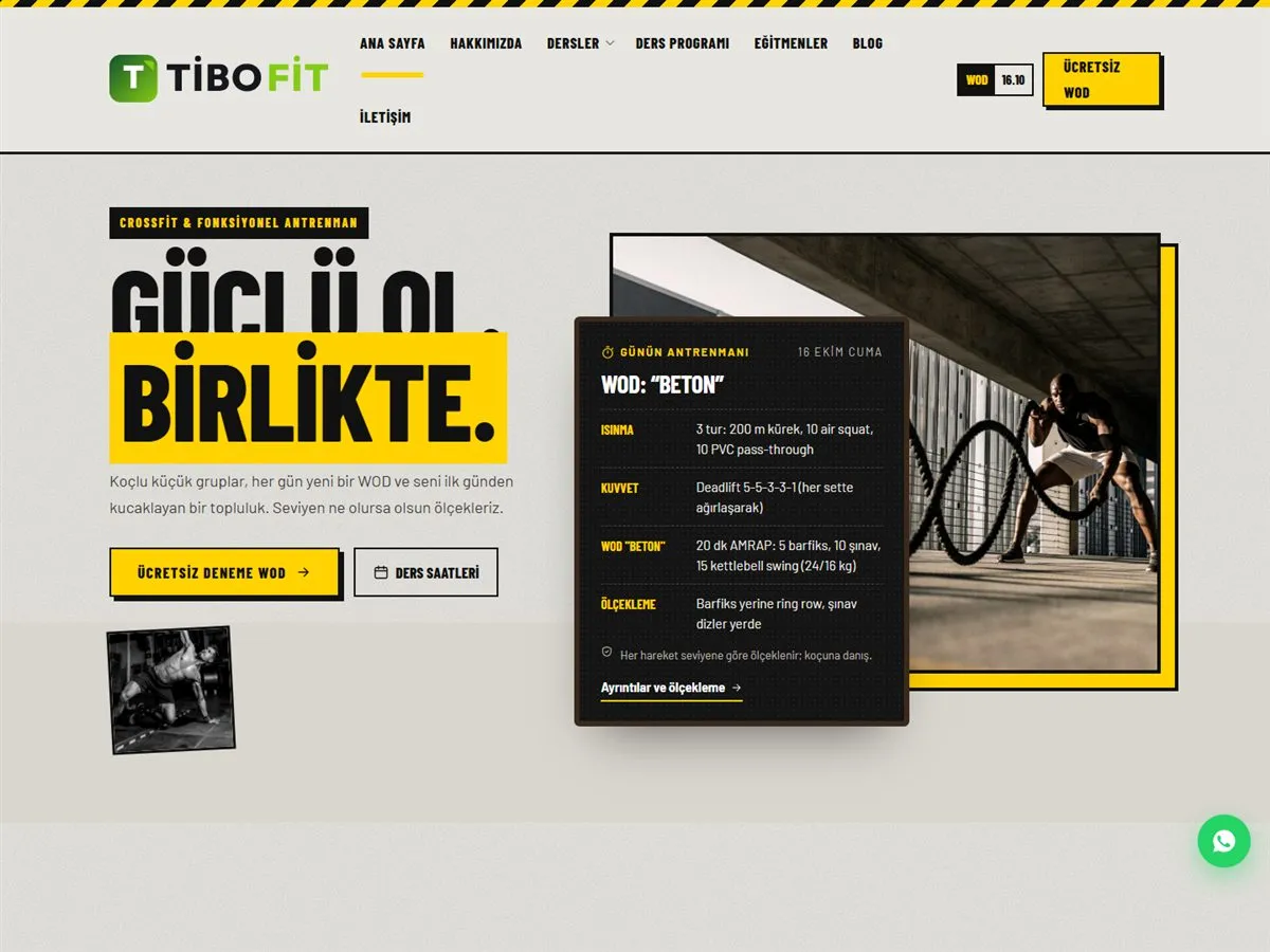 crossfit salonu web sitesi — TiboFit CrossFit & Fonksiyonel demosu ana sayfa (masaüstü)