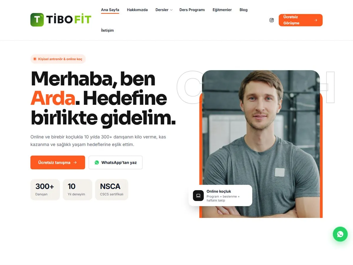 kişisel antrenör web sitesi — TiboFit Kişisel Antrenör demosu ana sayfa (masaüstü)