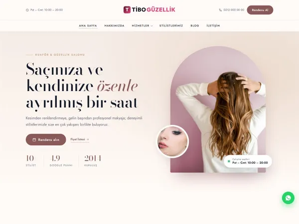 berber web sitesi için TiboGüzellik Güzellik Salonu görünümü