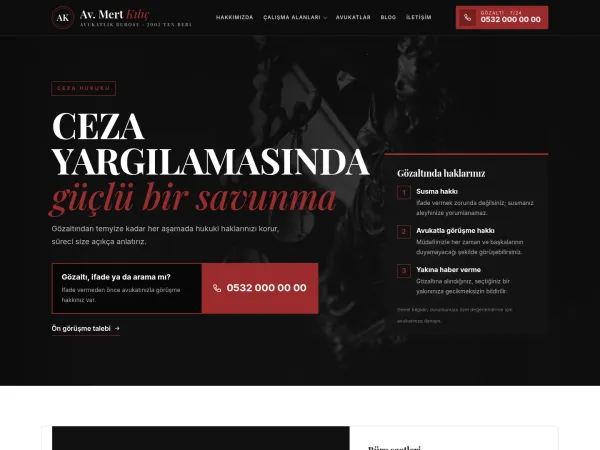 avukat web sitesi için TiboHukuk Ceza Avukatı görünümü