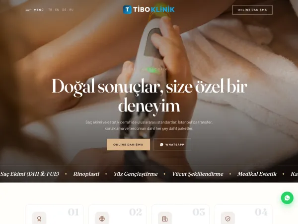 veteriner web sitesi teması için TiboKlinik Estetik & Saç Ekimi görünümü