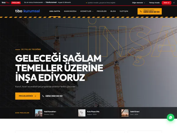 belediye web sitesi için TiboKurumsal İnşaat & Mimarlık görünümü