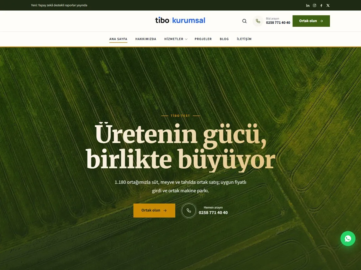 kooperatif web sitesi — TiboKurumsal Belediye / Kooperatif demosu ana sayfa (masaüstü)