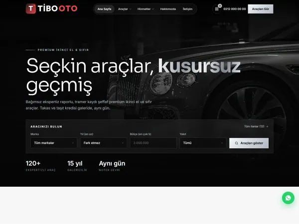 lastikçi web sitesi için TiboOto Premium Oto Galeri görünümü