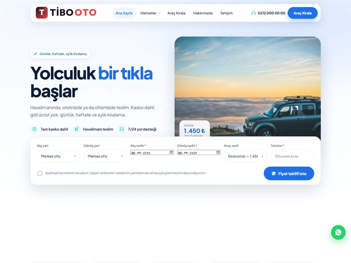 TiboOto Araç Kiralama demosu
