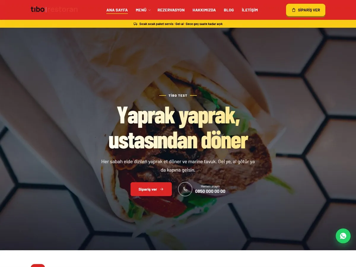 dönerci sitesi — TiboRestoran Döner & Fast Food demosu ana sayfa (masaüstü)