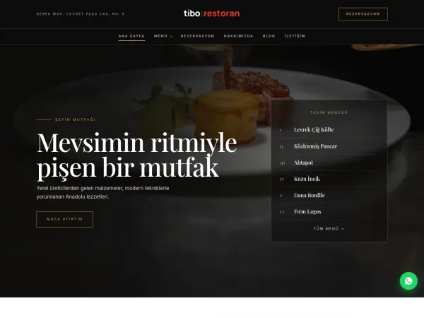 kebapçı web sitesi için TiboRestoran Fine Dining görünümü