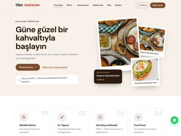 kebapçı web sitesi için TiboRestoran Kafe & Brunch görünümü