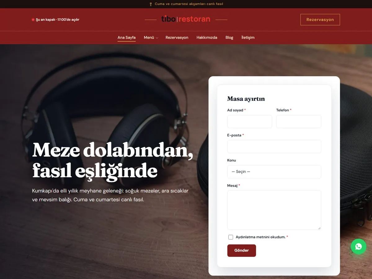 meyhane sitesi — TiboRestoran Meyhane & Meze demosu ana sayfa (masaüstü)