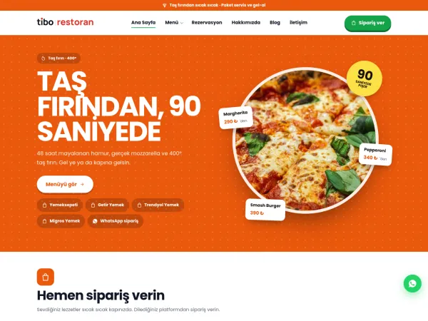 kebapçı web sitesi için TiboRestoran Pizza & Burger görünümü