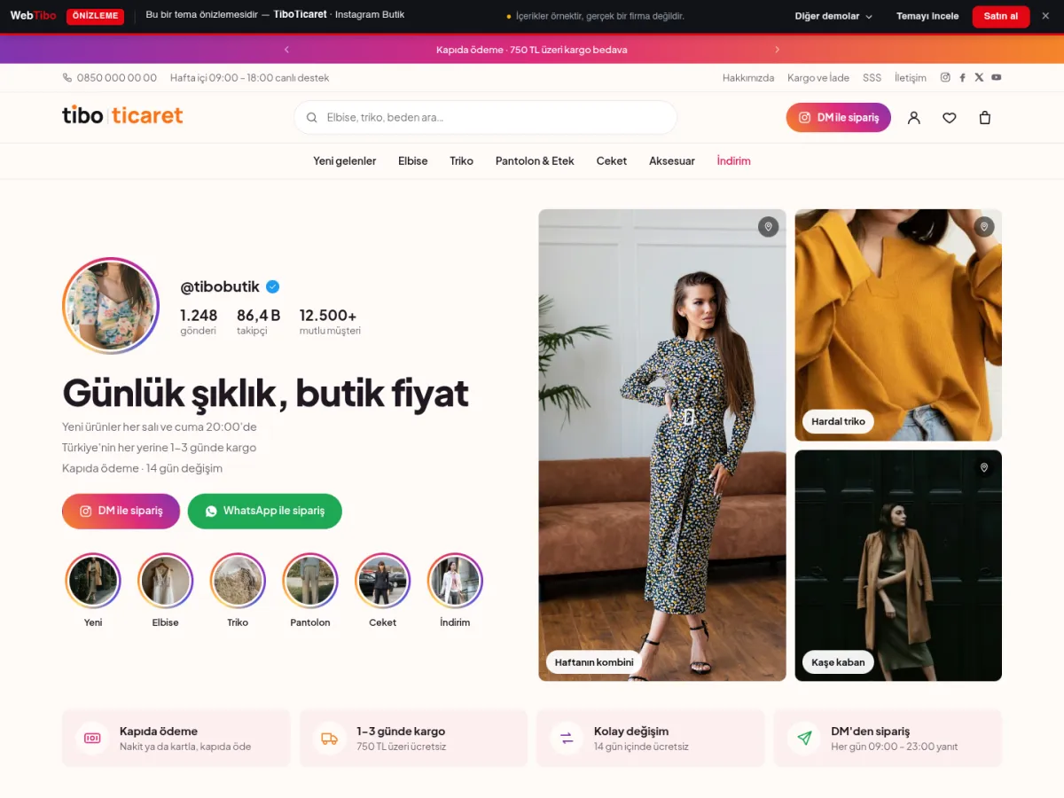 TiboTicaret Instagram Butik demosu