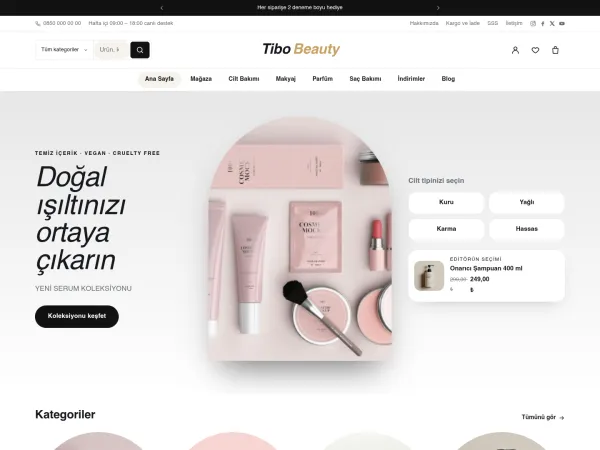 kozmetik e-ticaret teması — TiboTicaret Kozmetik & Güzellik