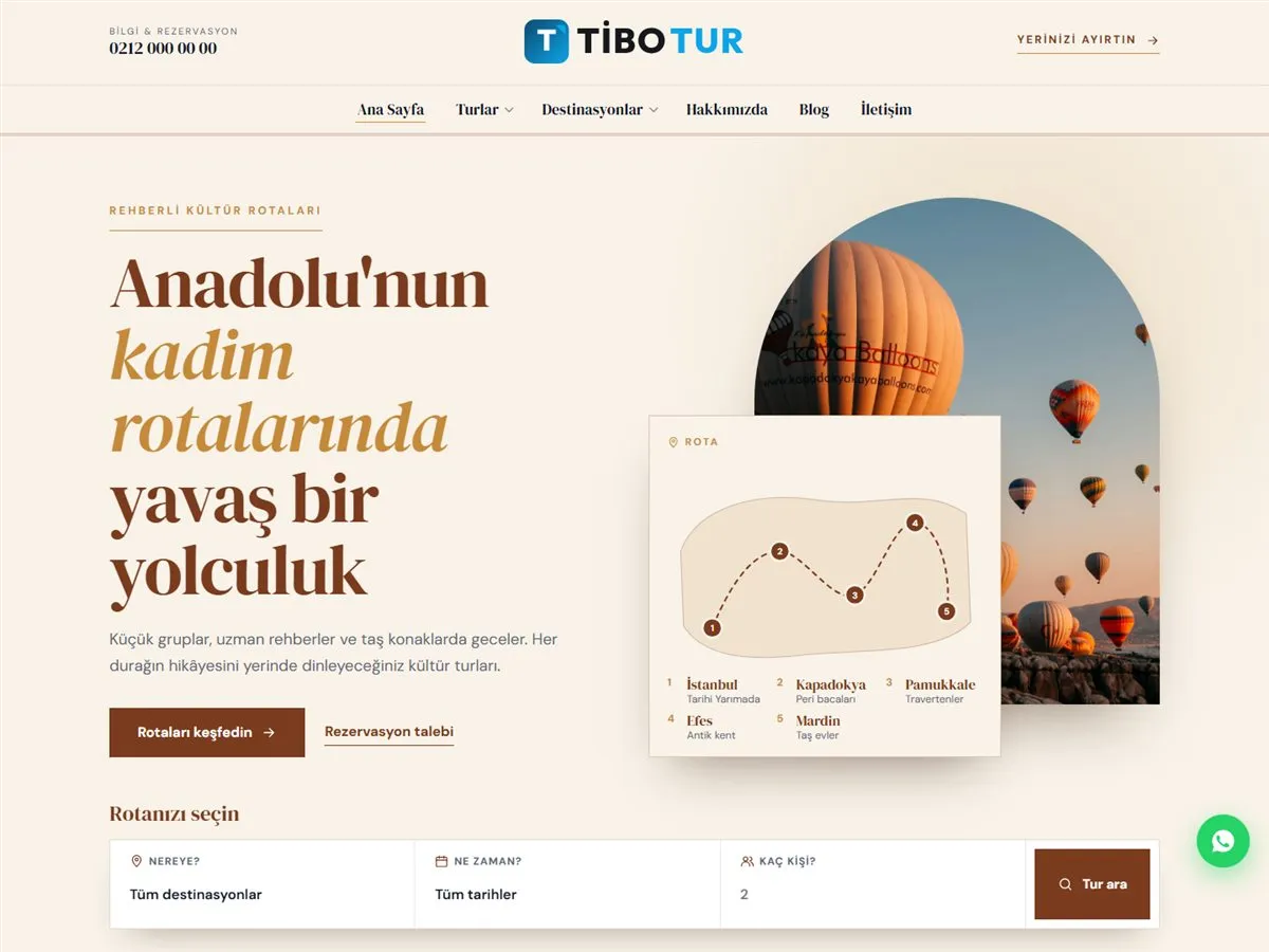 kültür turları web sitesi — TiboTur Kültür Turları canlı demo ekran görüntüsü