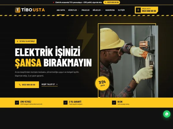temizlik firması sitesi için TiboUsta Elektrikçi görünümü