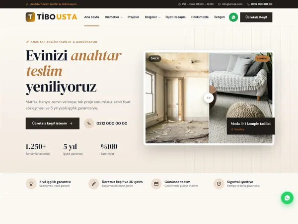 temizlik firması sitesi için TiboUsta Tadilat & Dekorasyon görünümü