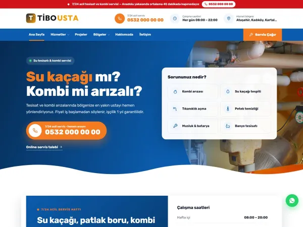 temizlik firması sitesi için TiboUsta Tesisat & Kombi Servisi görünümü